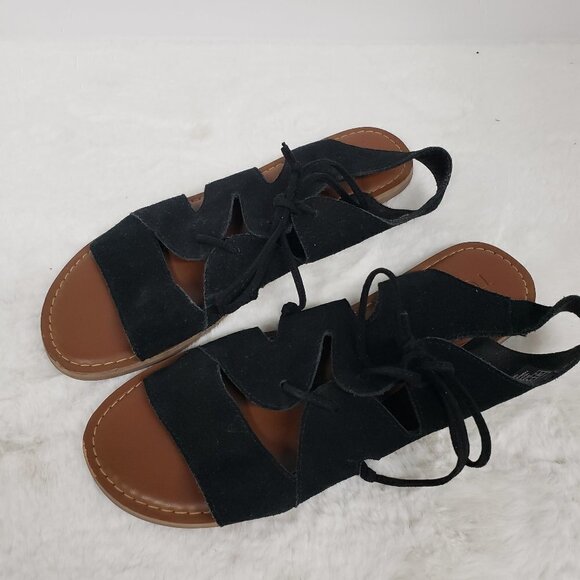 Toms Black Faux Suede Tie Boho Gladiator Sandals Size 8 - Picture 1 of 9